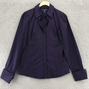 Banana Republic Shirt Womens 6 Purple Button Up Fitted Stretch V Neck Collared